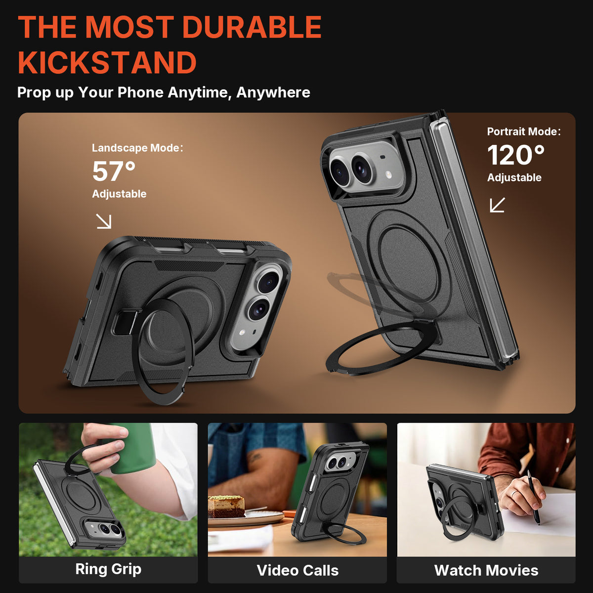 3-in-1 Magnetic Protective Case for iPhone 18 Duo with Built-in Invisible Kickstand, Shockproof Silicone Phone Cover