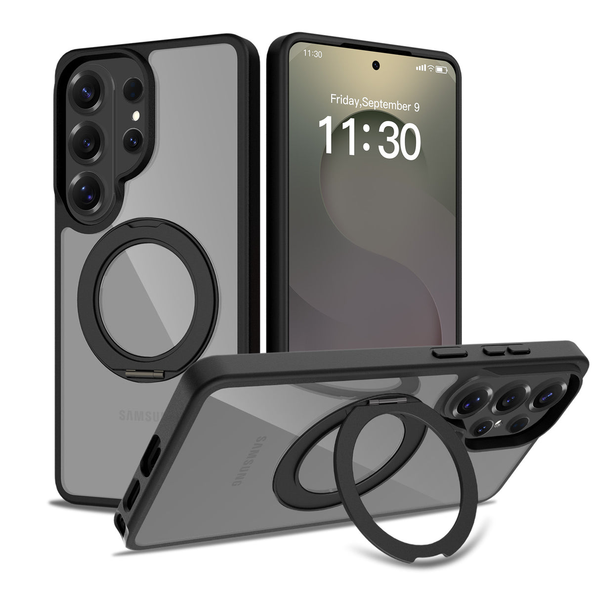 Magnetic Clear Case with Invisible Stand for Samsung Galaxy S25 S24 S23 Ultra Plus, Frosted TPU Anti-Fingerprint Protective Cover