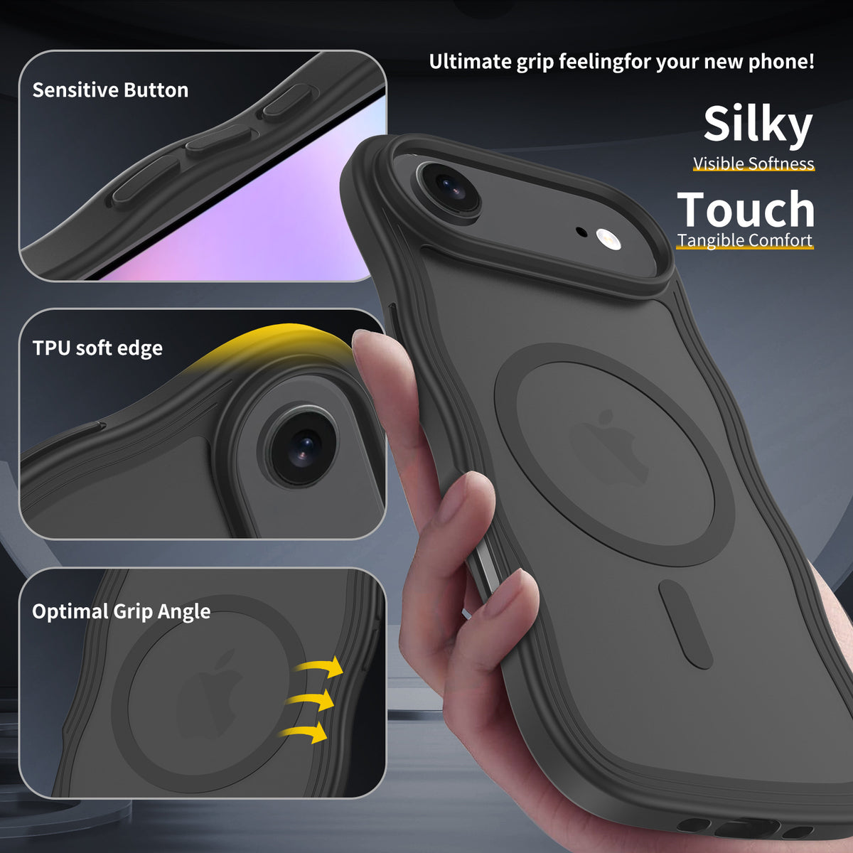 Magnetic Wave Pattern Phone Case Compatible with iPhone, Skin-Feel Anti-Drop TPU Protective Cover