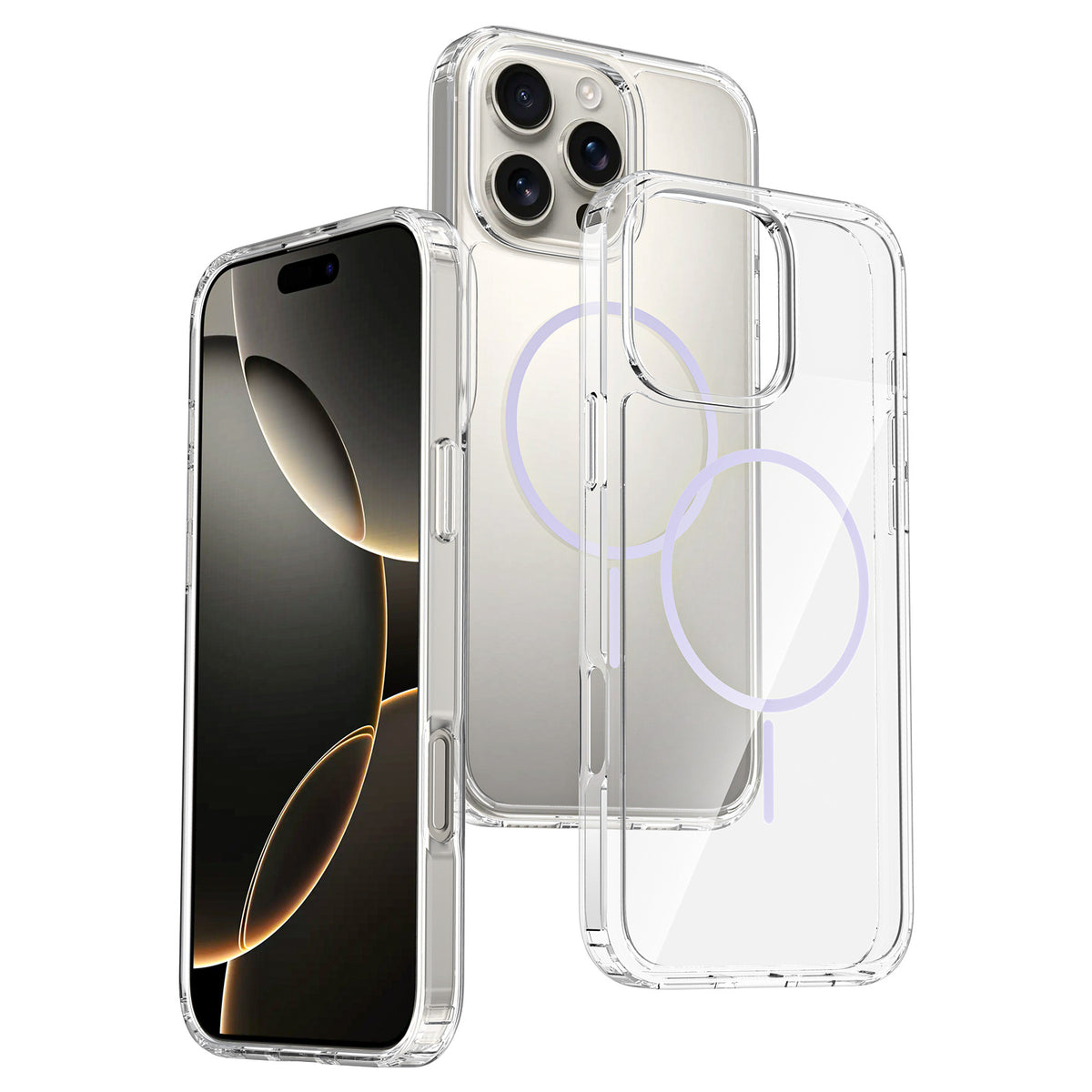Transparent Magnetic Phone Case with Rainbow Ring for iPhone 16 15 14 Pro Max Plus, Shockproof Clear TPU 2-in-1 Protective Cover