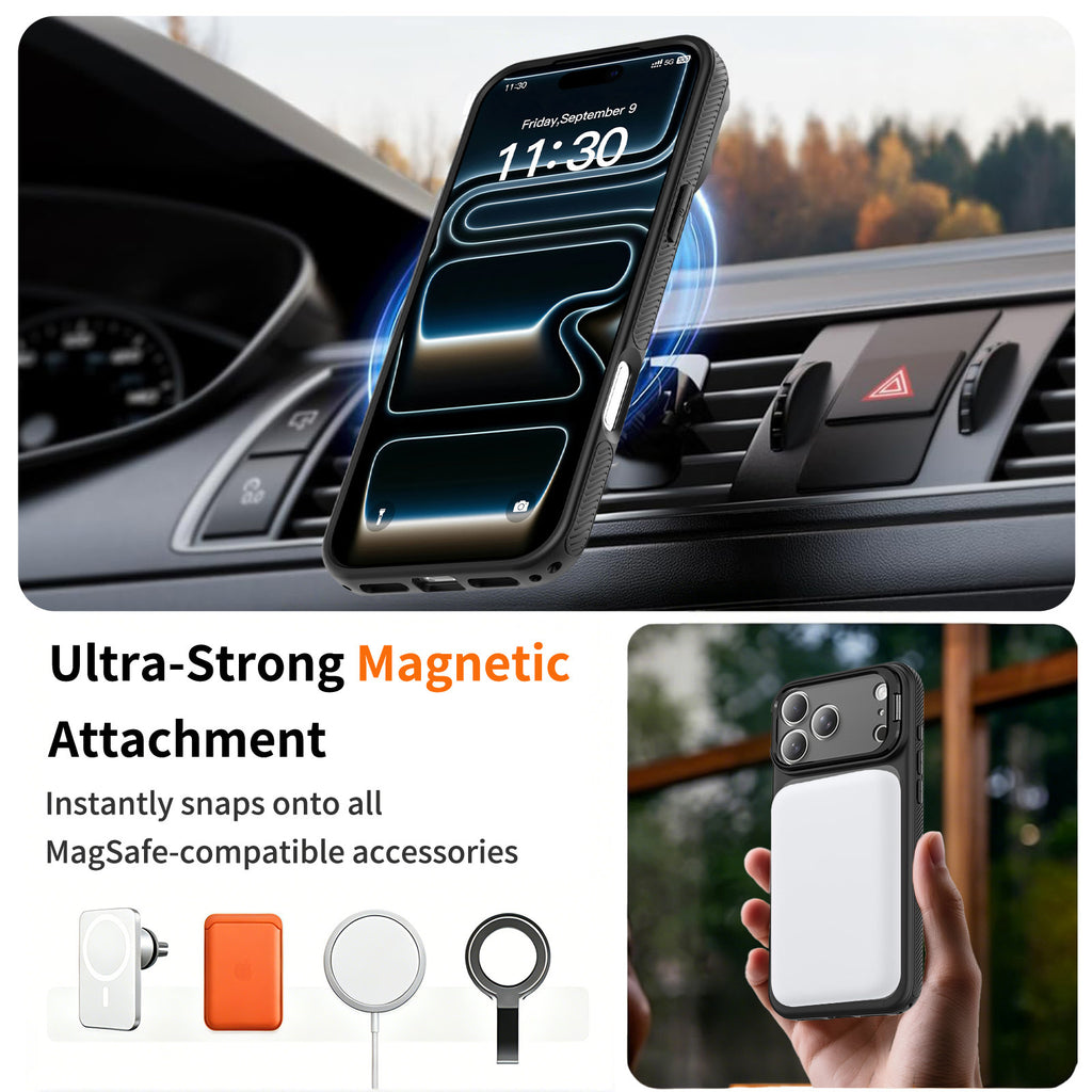 Magnetic Lens Holder Phone Case with Airbag Drop Protection, Anti-Fingerprint TPU Skin-Feel Cover for iPhone 16 & 17 Series