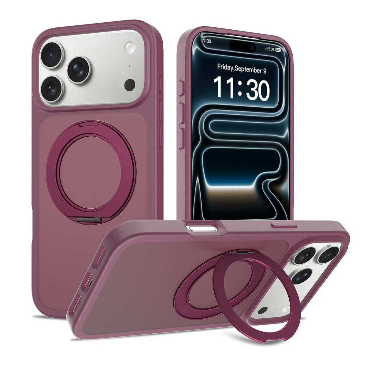 Magnetic Silicone Phone Case with 360-Degree Rotating Stand for iPhone 16 15 17 Series, Skin-Feel Anti-Drop Protective Cover