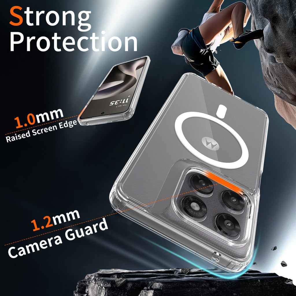 Magnetic Transparent Shockproof Case for Motorola Edge & Moto G Series, PC+TPU Anti-Fingerprint Protective Clear Cover