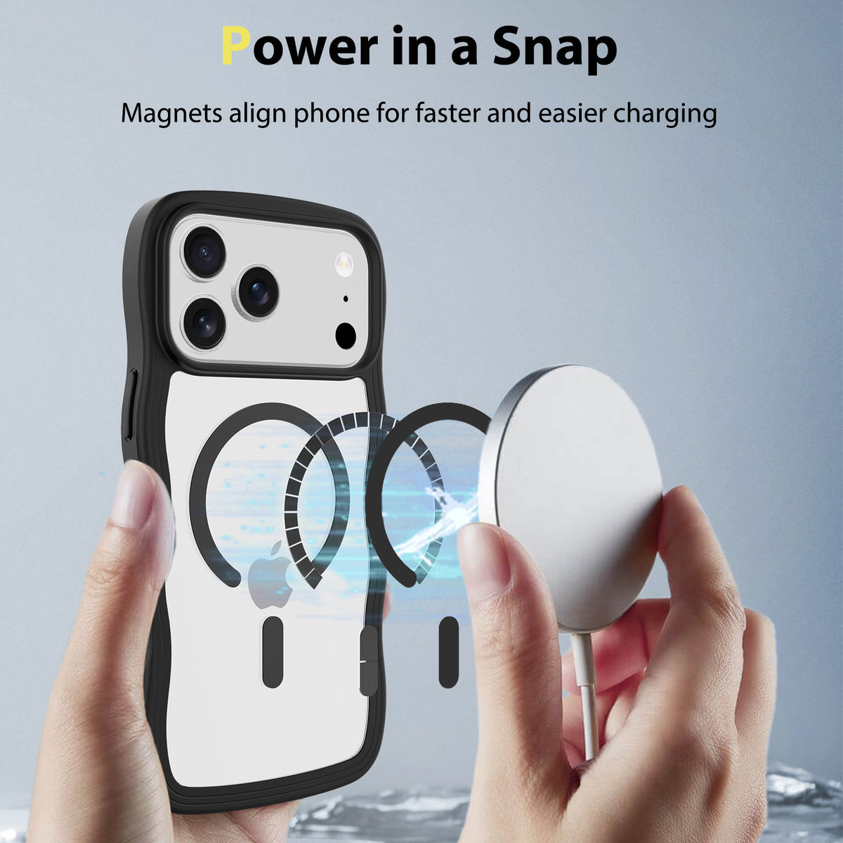 Magnetic Clear Phone Case with Wave Edge Frosted TPU 2-in-1 Protective Back Cover for iPhone 16 15 14 Series