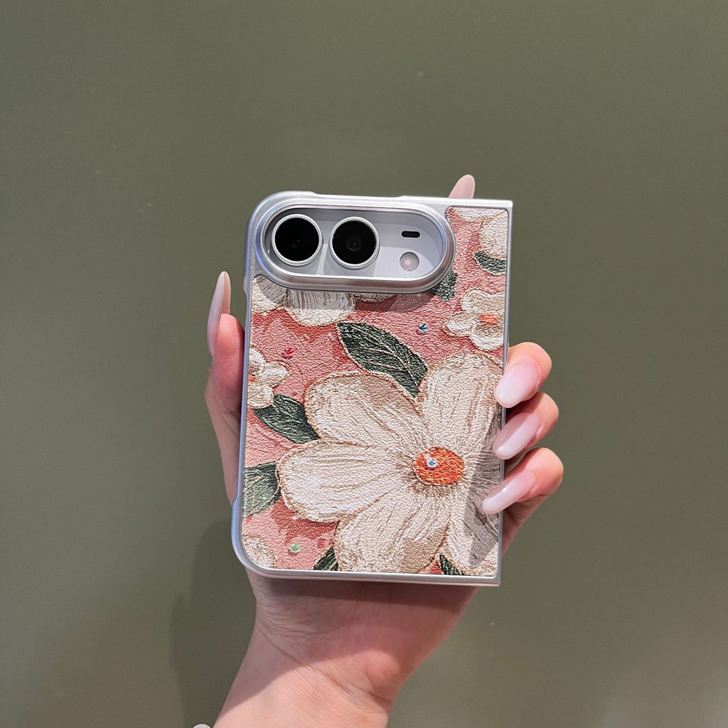 Ins-Style Floral Phone Case Compatible with iPhone, Oil Painting Moon Flowers Matte PC Protective Cover
