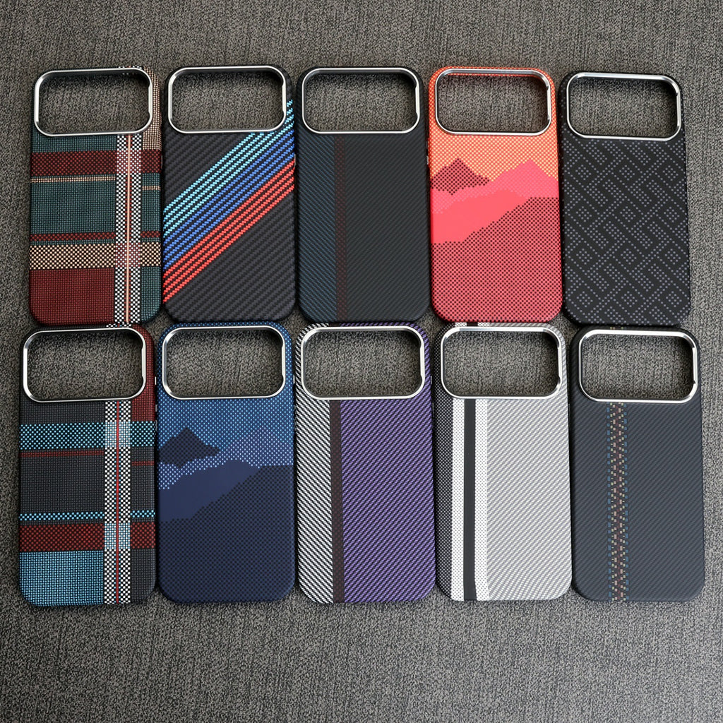Magnetic Carbon Fiber Texture Phone Case with Metal Frame for iPhone 18 17 16 15 14 13 Pro Max Shockproof Skin-Feel Protective Cover
