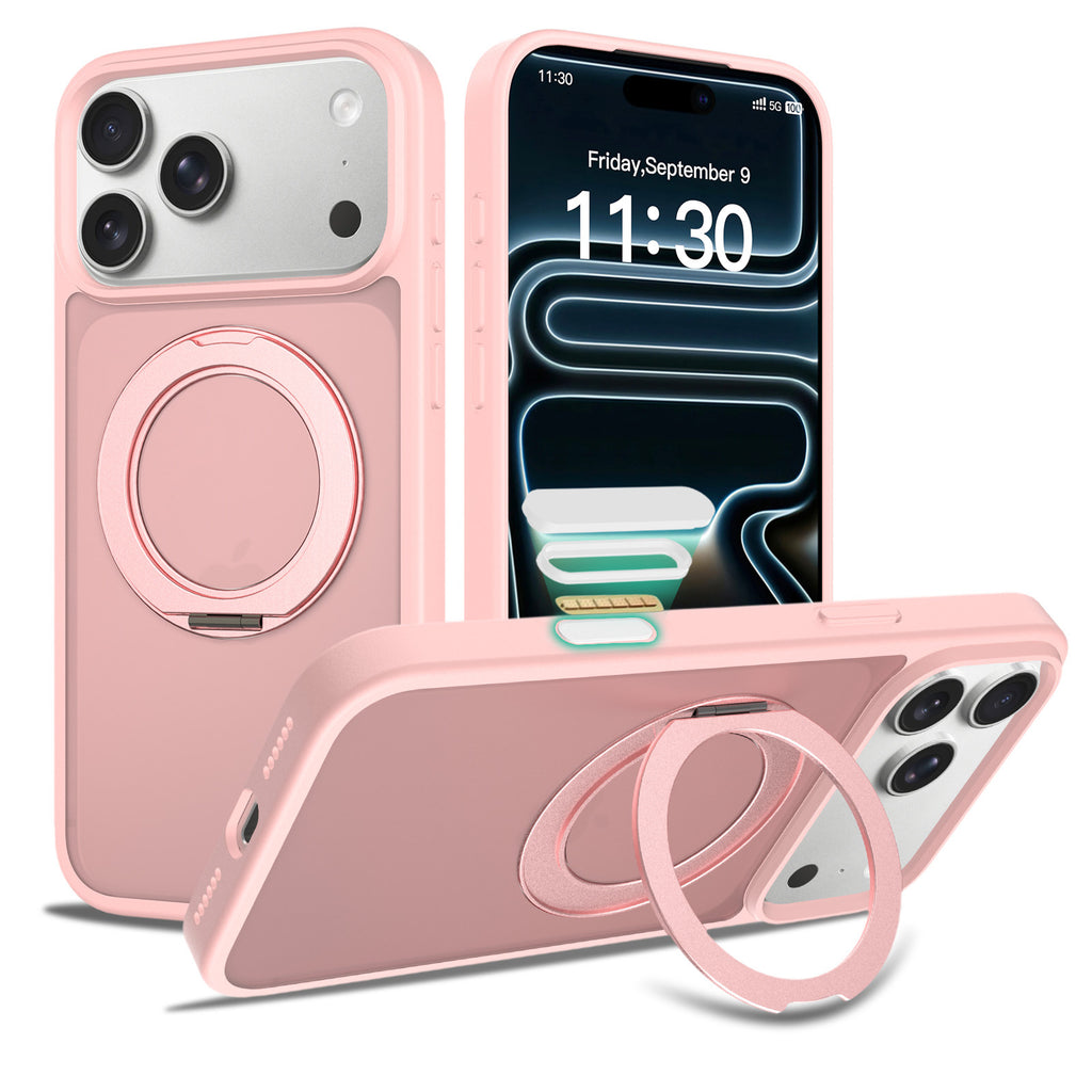 Magnetic Matte Phone Case with 360-Degree Stand and Camera Button for iPhone 17 Pro Max 16 Pro Shockproof TPU Cover