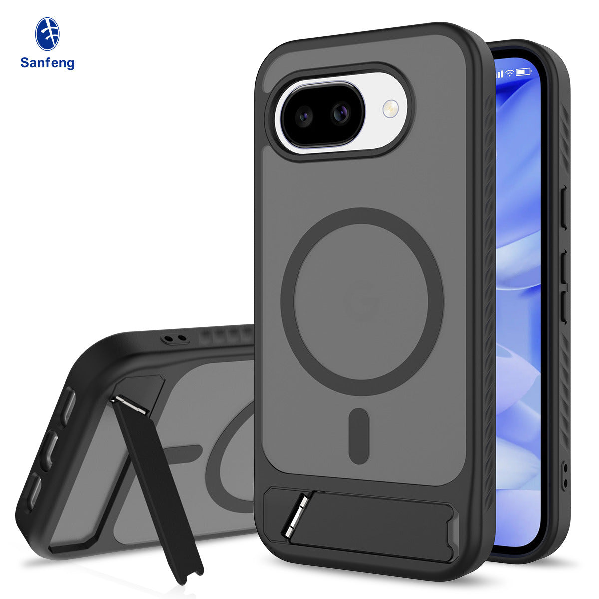 Magnetic Kickstand Phone Case, Frosted Matte 2-in-1 TPU+PC Shockproof Protective Cover with Invisible Bracket and Anti-Fingerprint Finish