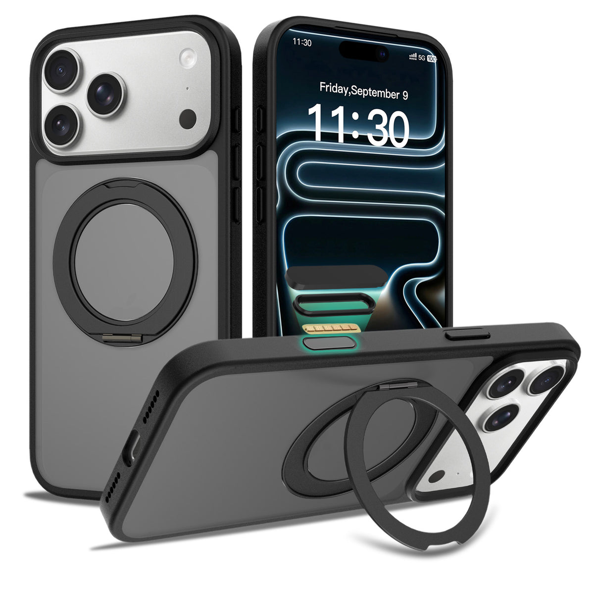 Magnetic Matte Phone Case with 360-Degree Stand and Camera Button for iPhone 17 Pro Max 16 Pro Shockproof TPU Cover