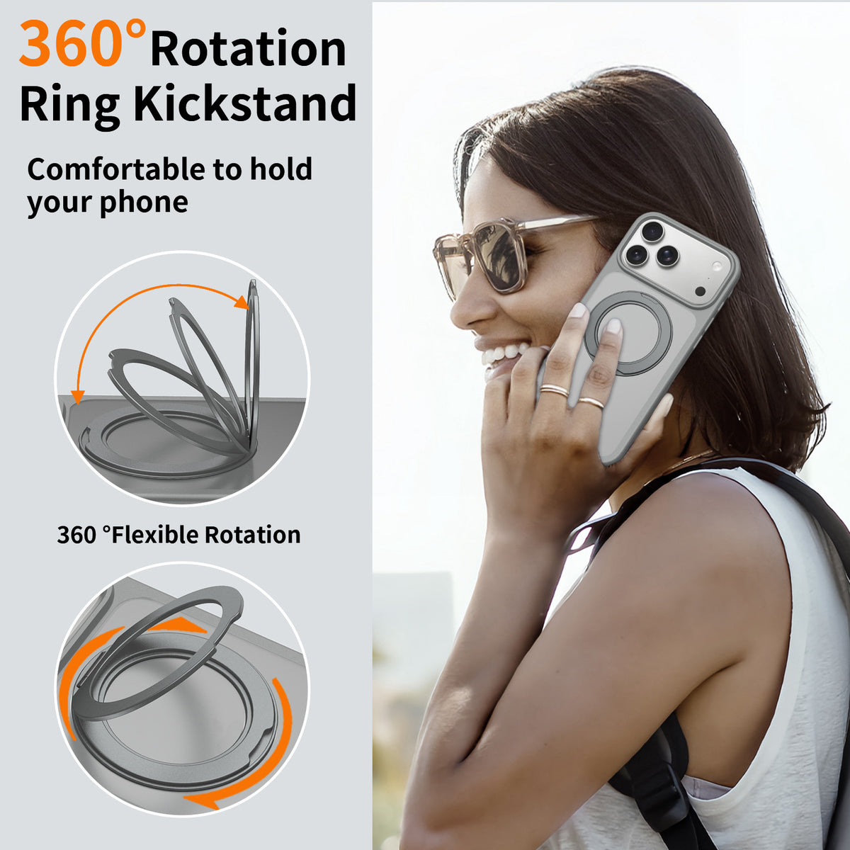 Matte Magnetic Phone Case with 360-Degree Rotating Invisible Stand, Shockproof Protective Silicone Cover for iPhone 15, 16 & 17 Series