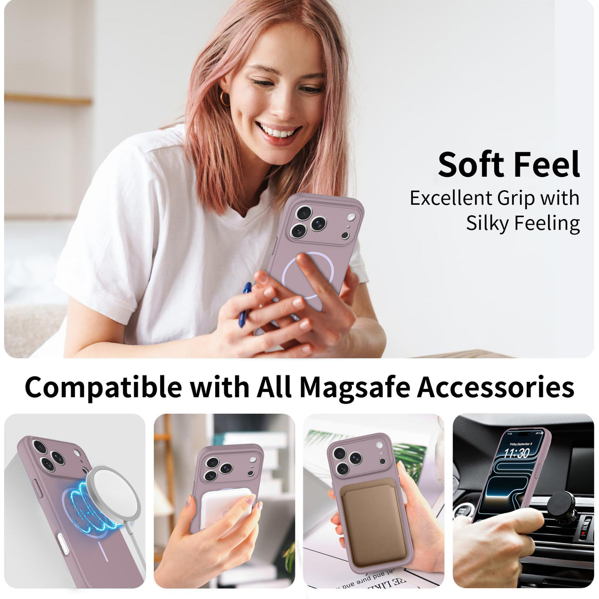 Magnetic Matte Silicone Phone Case with Lanyard Hole for iPhone 17 16 15 Pro Max Anti-Fall Protective Cover