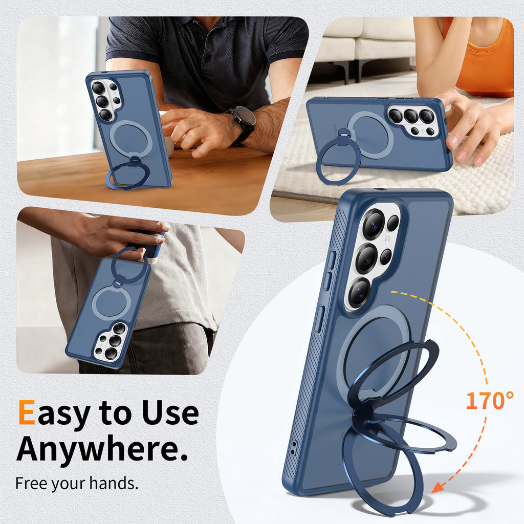 Magnetic Matte Case with Rotating Invisible Stand for Samsung Galaxy S25 S24 S23 Ultra Plus, Anti-Fingerprint TPU Protective Cover