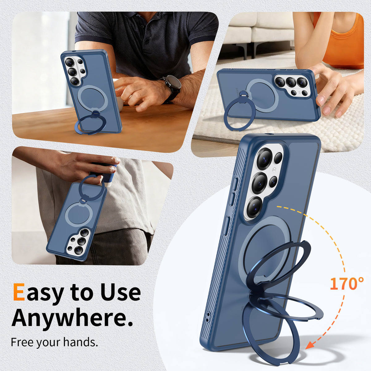 Magnetic Matte Case with Rotating Invisible Stand for Samsung Galaxy S25 S24 S23 Ultra Plus, Anti-Fingerprint TPU Protective Cover