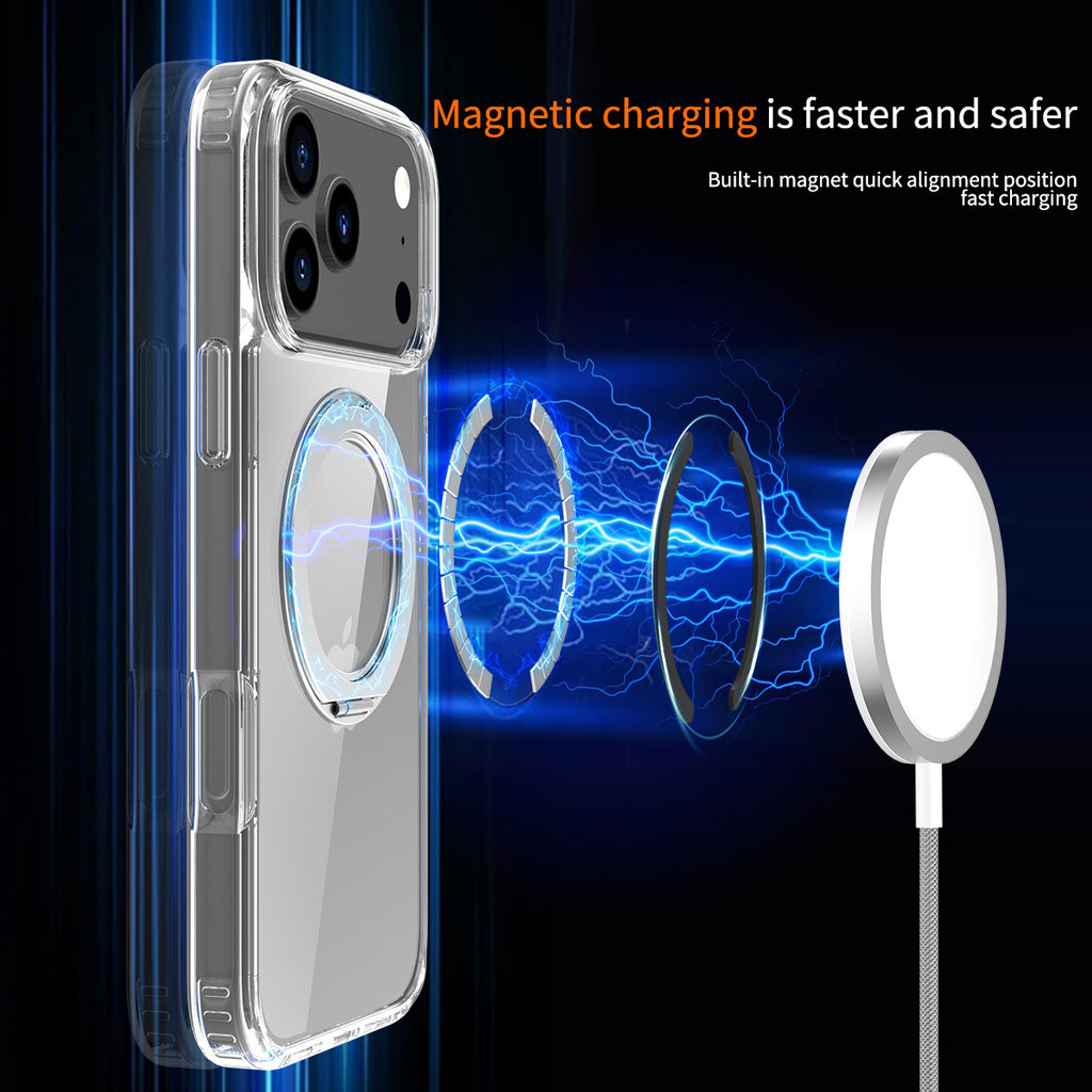 Magnetic Matte Translucent Case with Rotating Invisible Stand for iPhone 17/16/15 Series, Shockproof TPU Protective Cover