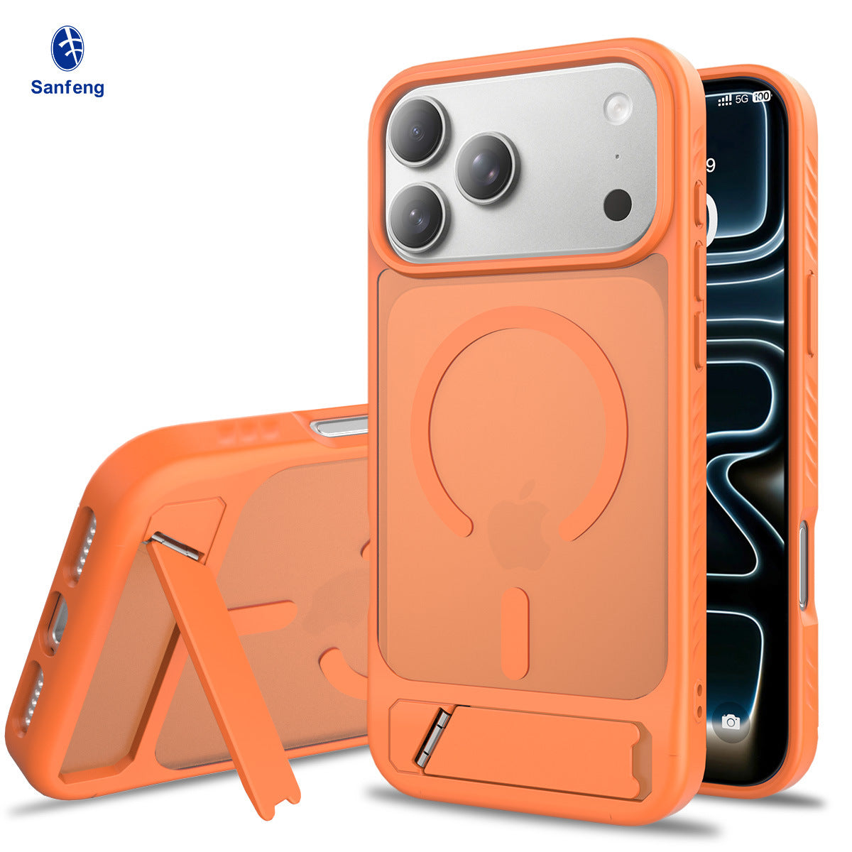 Sanfeng Magnetic Kickstand Phone Case for iPhone 17 Air, Frosted TPU Anti-Fingerprint Shockproof Airbag Cover with Invisible Bracket