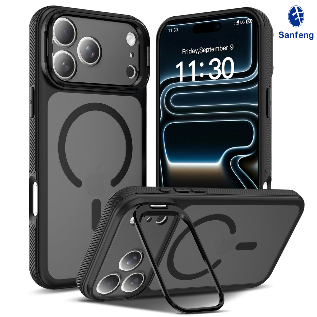 Magnetic Lens Holder Phone Case with Airbag Drop Protection, Anti-Fingerprint TPU Skin-Feel Cover for iPhone 16 & 17 Series