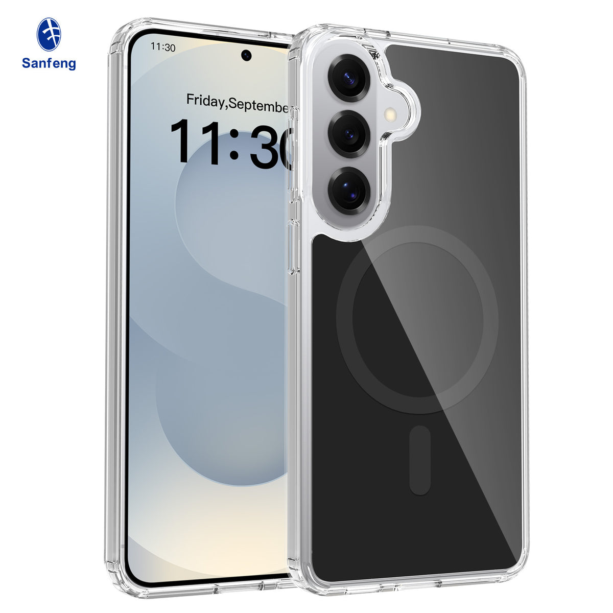 Sanfeng Clear Magnetic Phone Case for Samsung Galaxy, Anti-Fall TPU Acrylic Dual-Color Protective Cover