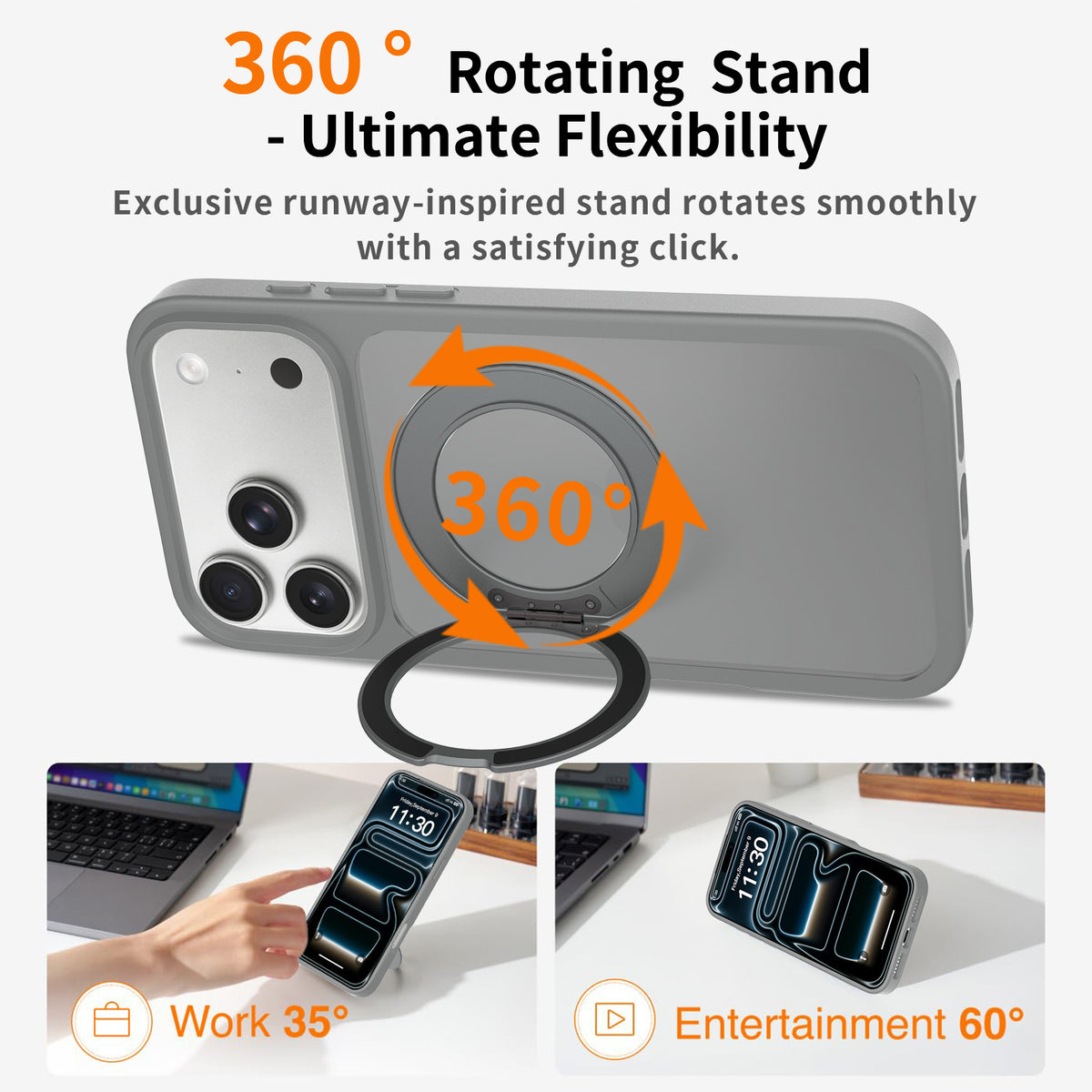 Matte Magnetic Phone Case with 360-Degree Rotating Invisible Stand, Shockproof Protective Silicone Cover for iPhone 15, 16 & 17 Series