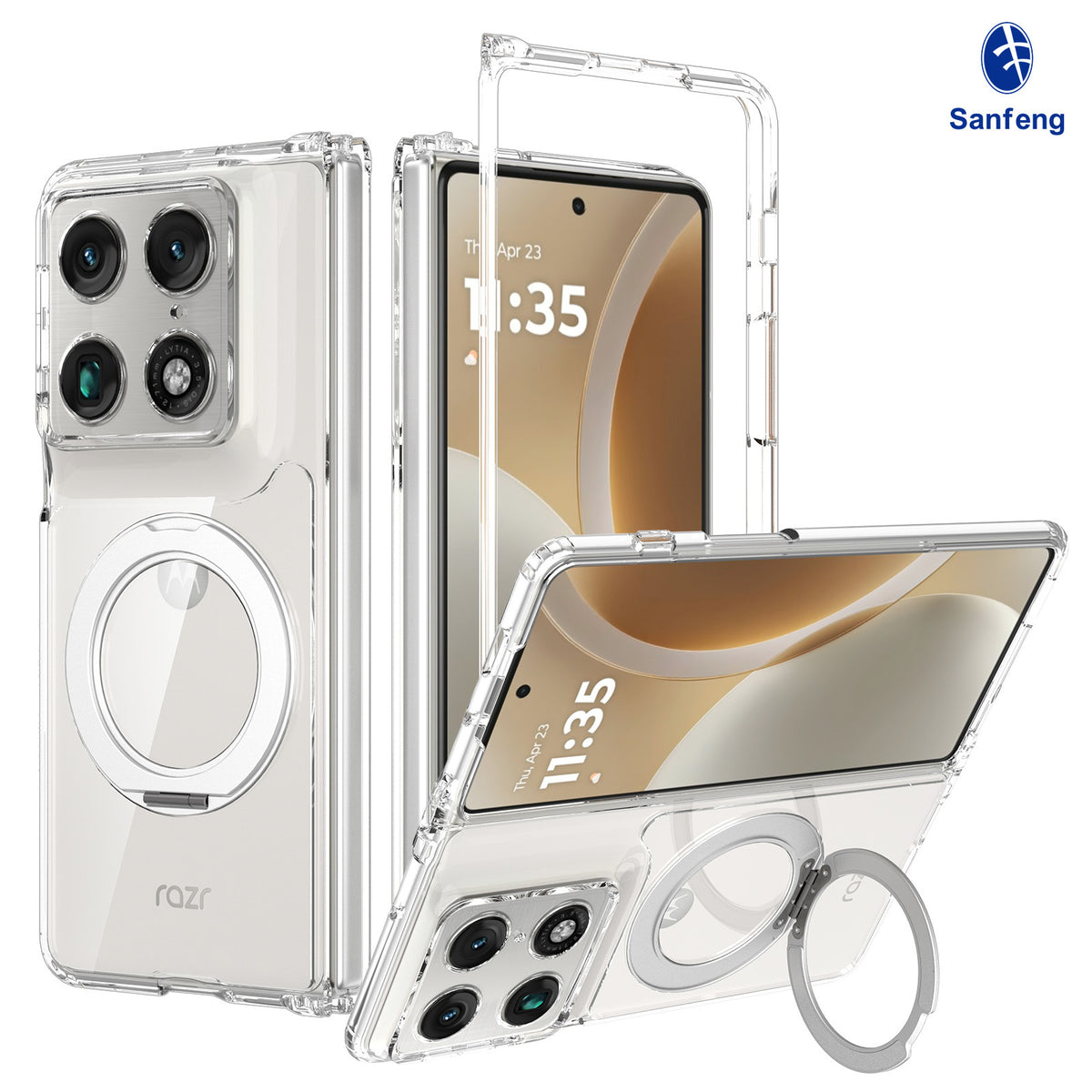 Clear Magnetic Case for Motorola with 360-Degree Rotating Ring Stand, Anti-Fingerprint Transparent Protective Phone Cover
