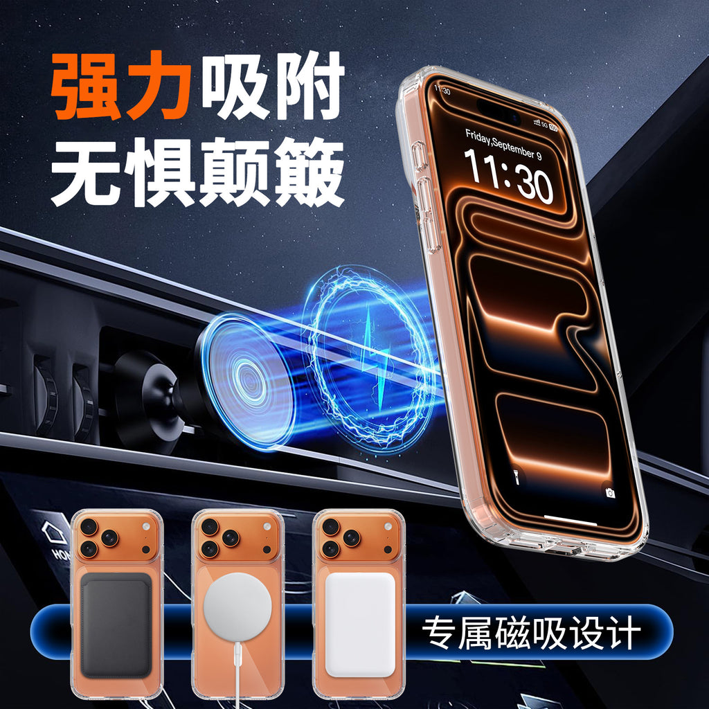 Clear Magnetic Phone Case with Buttons for iPhone 16 15 17 Pro Max Plus, 1.5mm TPU Shockproof Protective Cover