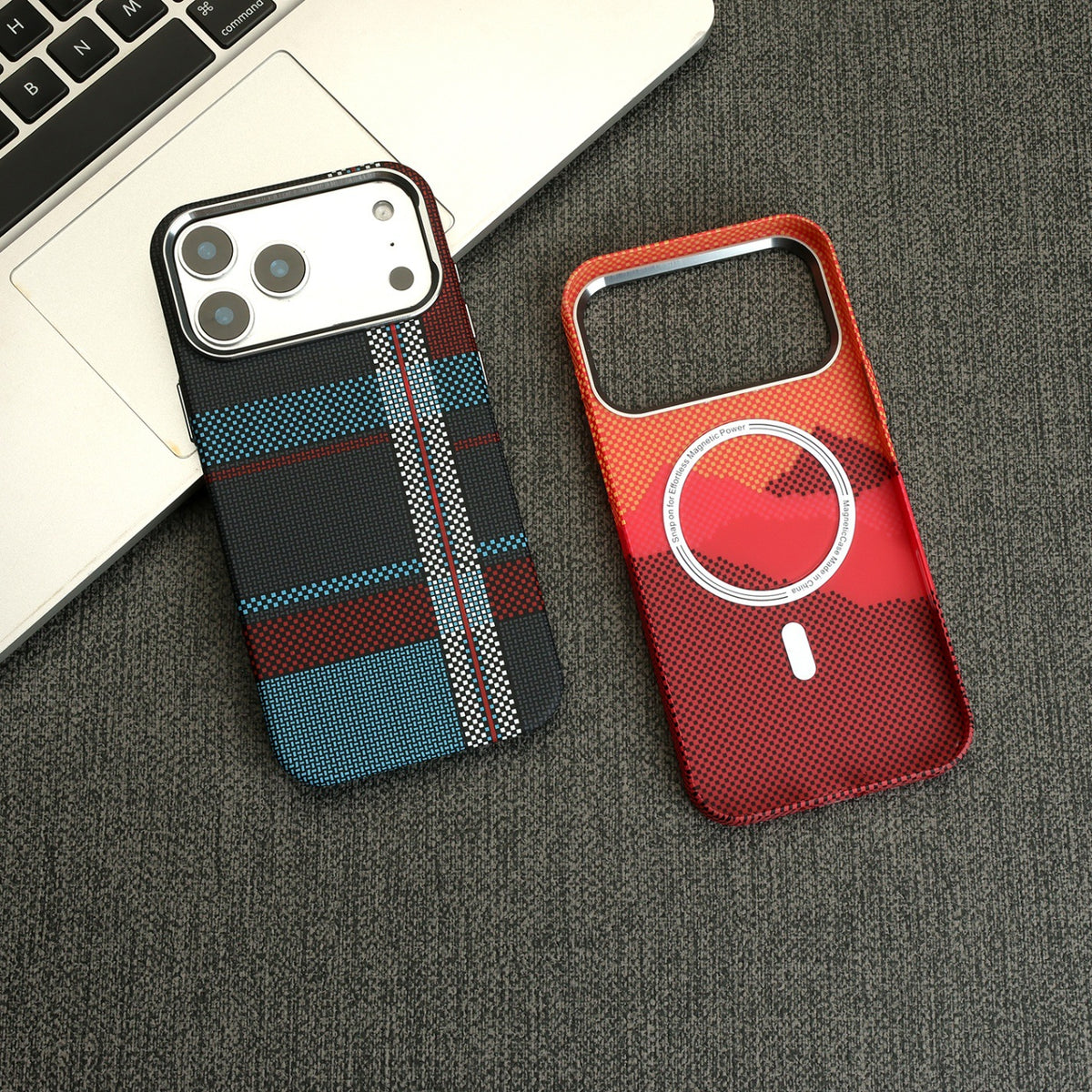 Magnetic Carbon Fiber Texture Phone Case with Metal Frame for iPhone 18 17 16 15 14 13 Pro Max Shockproof Skin-Feel Protective Cover