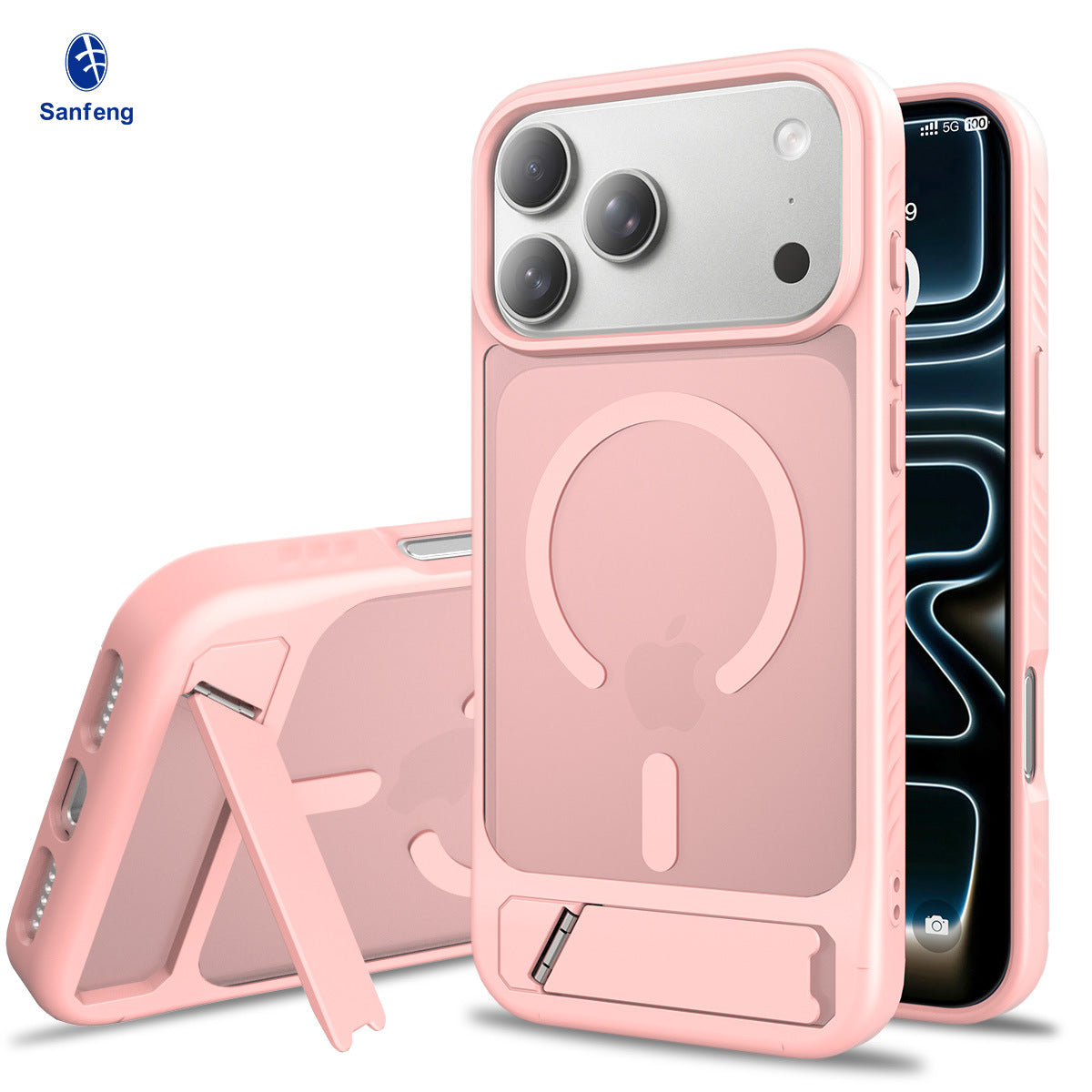 Sanfeng Magnetic Kickstand Phone Case for iPhone 17 Air, Frosted TPU Anti-Fingerprint Shockproof Airbag Cover with Invisible Bracket