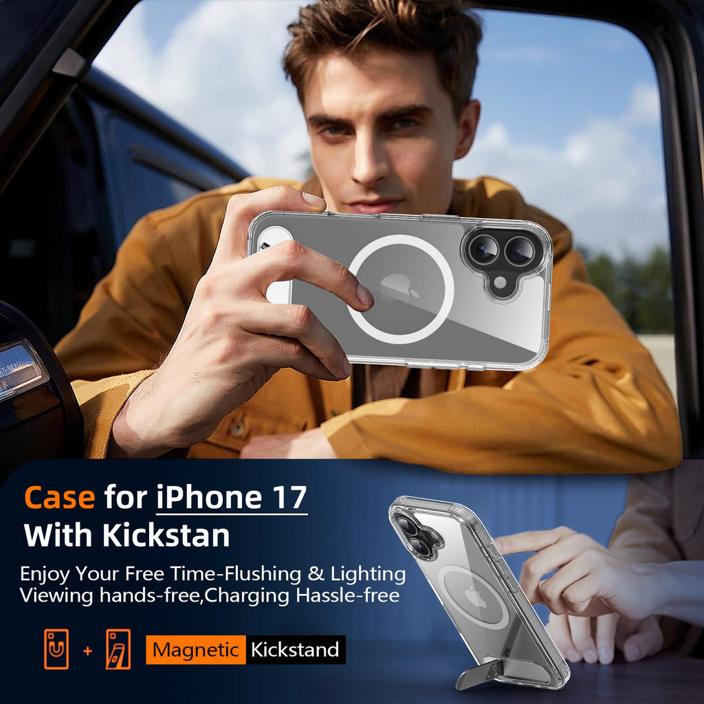 Sanfeng Magnetic Frosted Clear Phone Case with Invisible Kickstand, Anti-Fingerprint Shockproof TPU Cover for iPhone