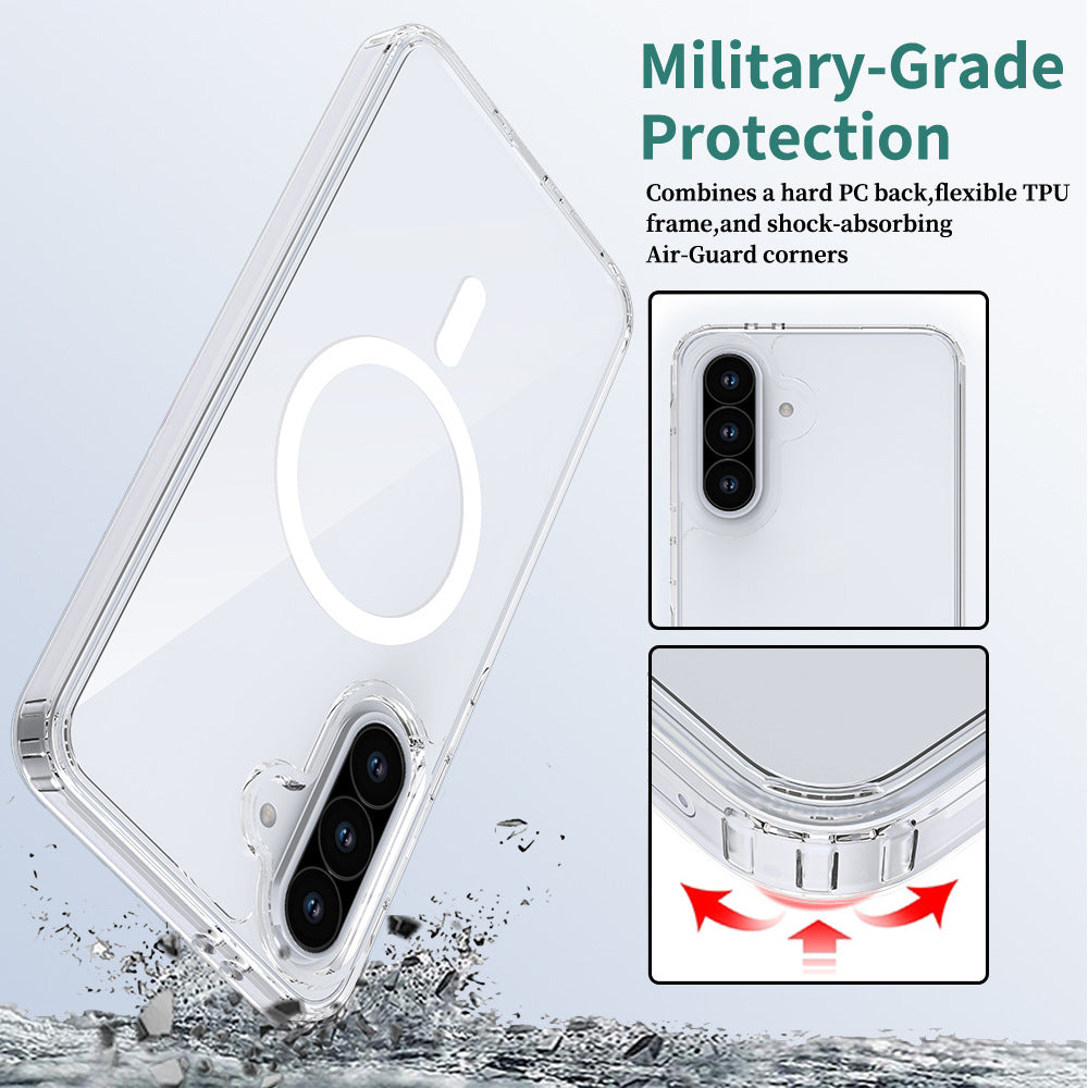 Magnetic Clear Phone Case for Samsung Galaxy S25 S24 S22 Ultra Plus A56 A36 A16, Anti-Scratch Shockproof Acrylic TPU Hybrid Protective Cover