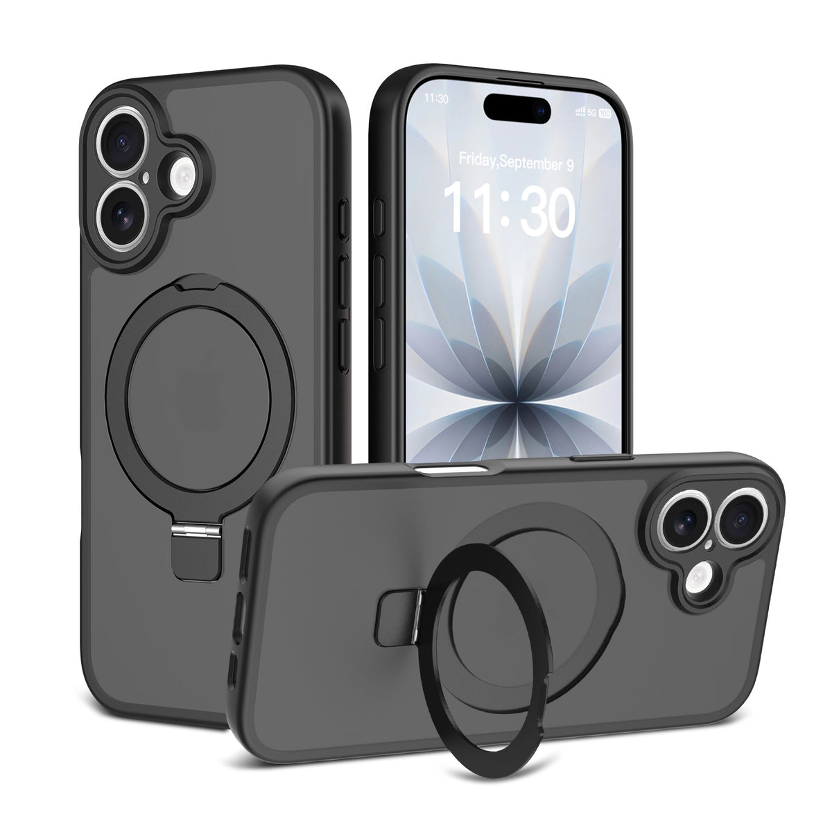 Magnetic Skin-Feel TPU Phone Case with Built-in Kickstand and Airbag Holder, Anti-Fingerprint Protective Cover Compatible with iPhone 17 Air