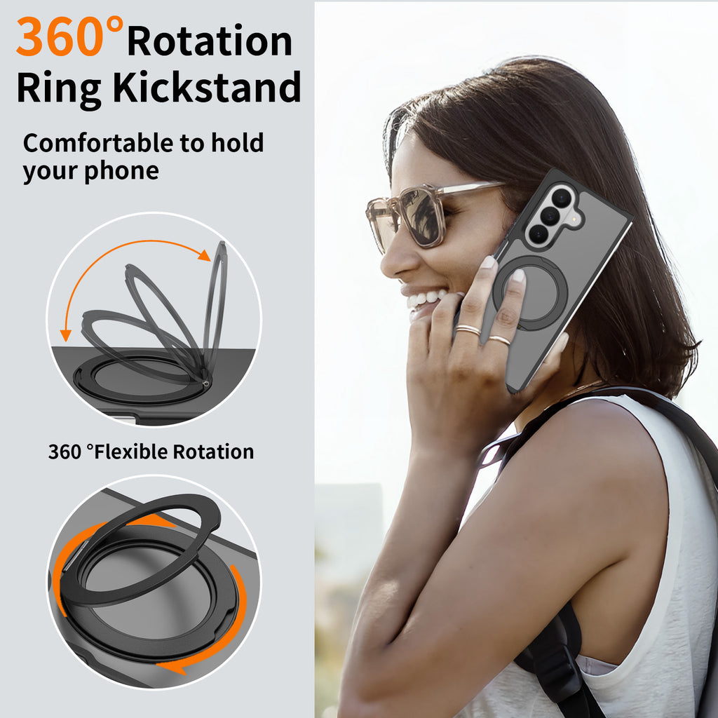 Magnetic Stand Phone Case for Samsung Galaxy Z Fold 7 / Z Fold 6, 360-Degree Rotating Foldable Protective Cover, Anti-Fall Silicone Matte Finish