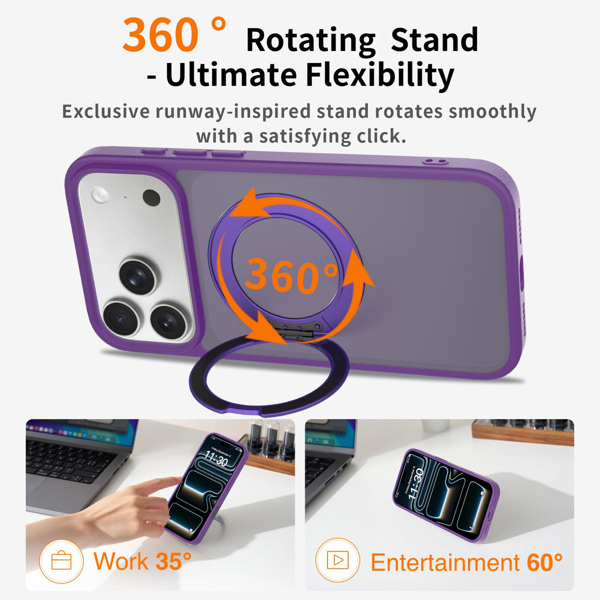 Magnetic Matte Phone Case with 360-Degree Stand and Camera Button for iPhone 17 Pro Max 16 Pro Shockproof TPU Cover