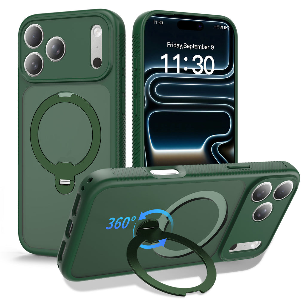 Matte Anti-Drop Phone Case with Rotating Invisible Stand Compatible with iPhone 17 Pro Max, 17 Air, 16, 15 Series, Skin-Feel Silicone Protective Cover