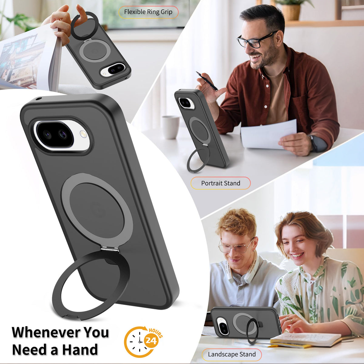 Magnetic Phone Case with Invisible Kickstand Compatible with Google Pixel, Anti-Fall All-Inclusive TPU+PC Protective Cover