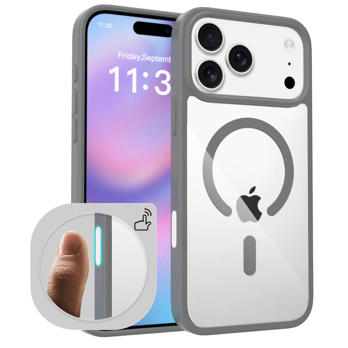 Magnetic Clear Two-in-One Shockproof Phone Case with Camera Button, Blue Transparent Anti-Fingerprint Slim Cover