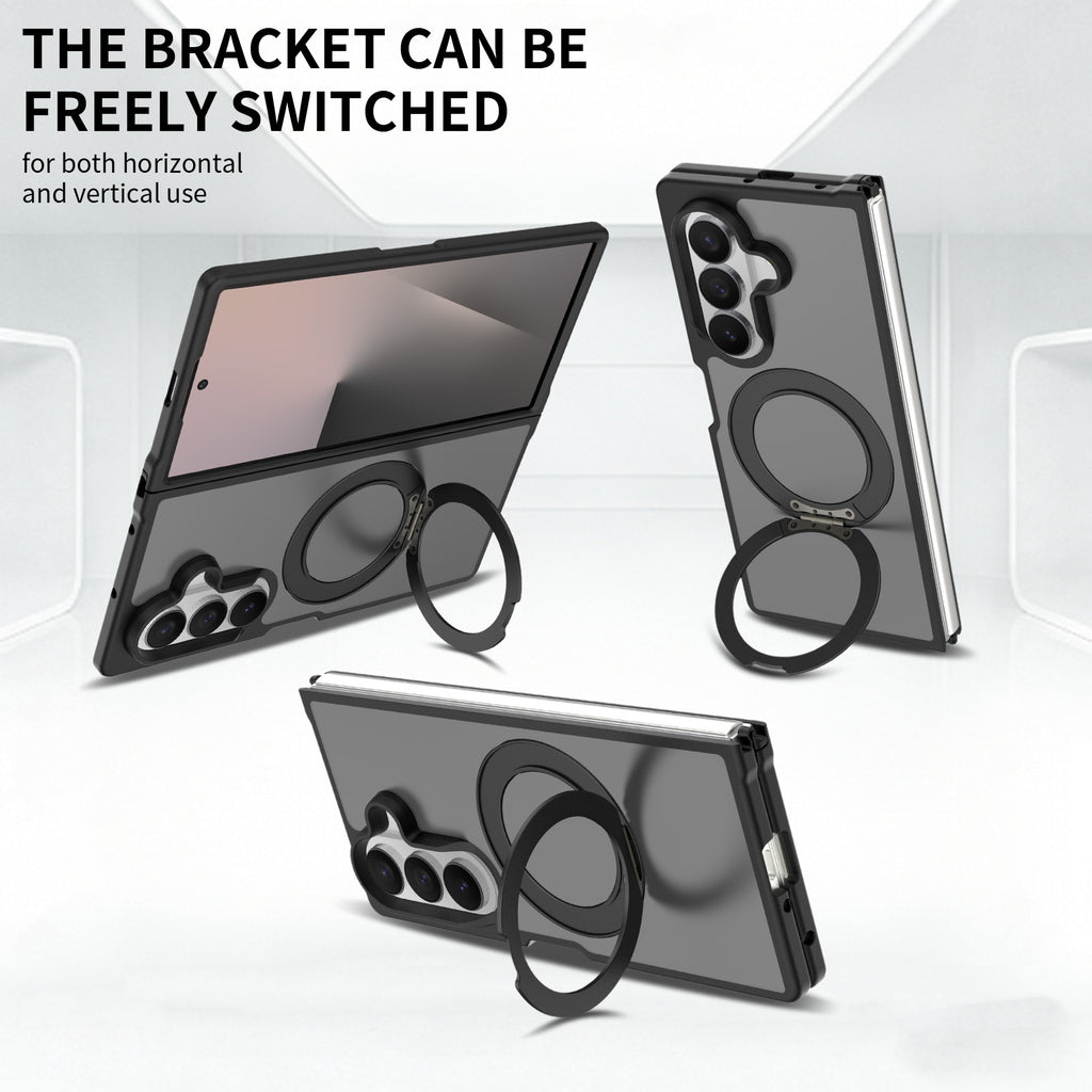 Magnetic Stand Phone Case for Samsung Galaxy Z Fold 7 / Z Fold 6, 360-Degree Rotating Foldable Protective Cover, Anti-Fall Silicone Matte Finish