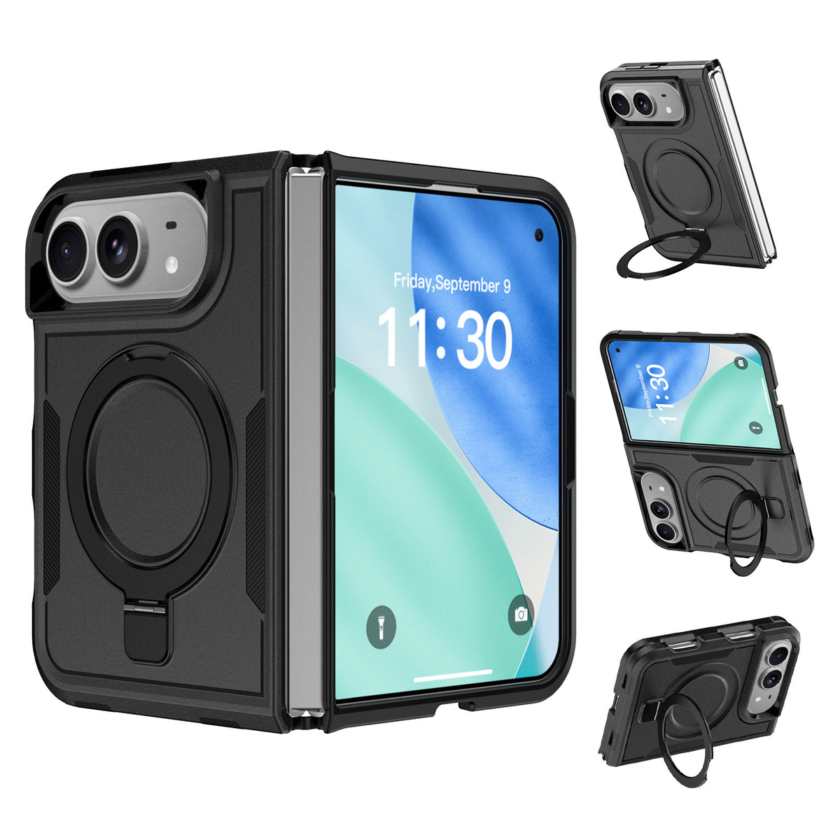 3-in-1 Magnetic Protective Case for iPhone 18 Duo with Built-in Invisible Kickstand, Shockproof Silicone Phone Cover