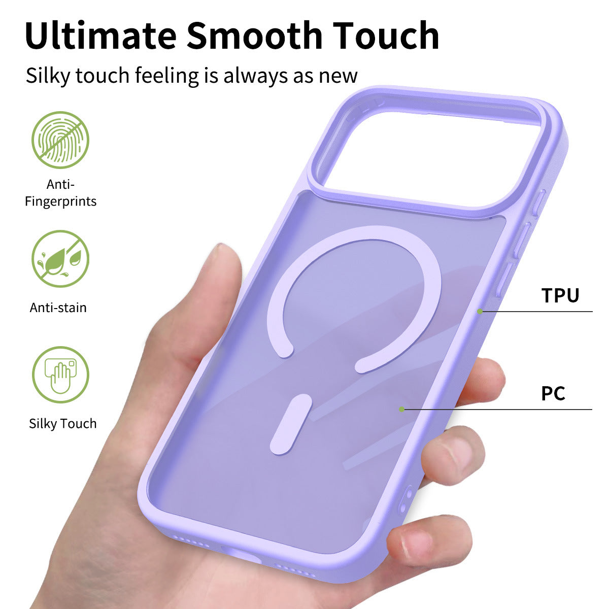Magnetic Anti-Drop Phone Case Compatible with iPhone 16 / 15 / 14 Pro Max, Matte Skin-Feel Shockproof TPU Protective Cover
