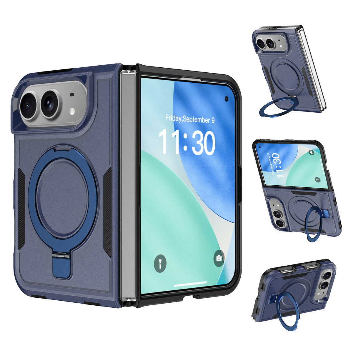 3-in-1 Magnetic Protective Case for iPhone 18 Duo with Built-in Invisible Kickstand, Shockproof Silicone Phone Cover