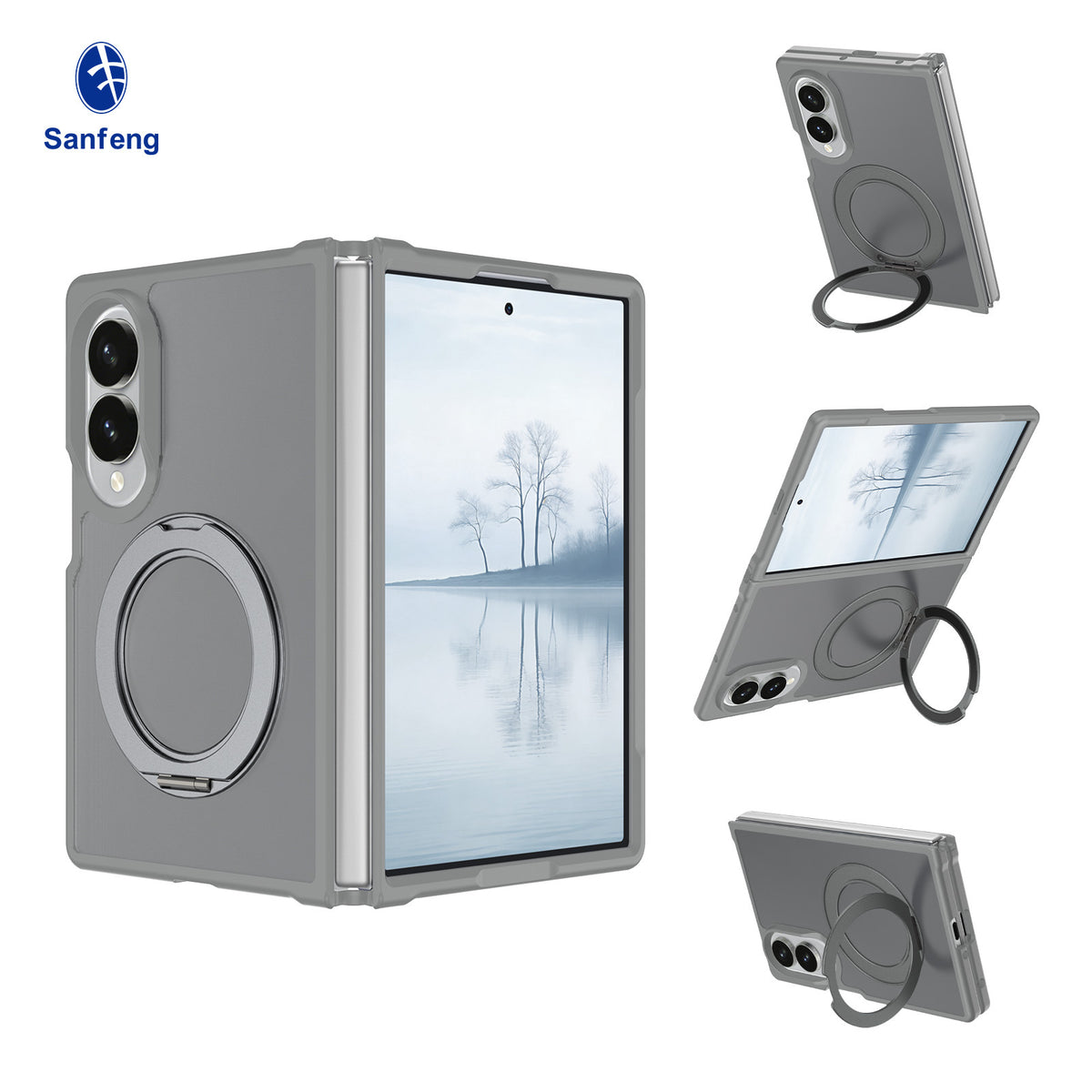 Magnetic Rotating Stand Case for Samsung Galaxy Z Fold, Anti-Fall Bayer TPU+PC Skin-Feel Matte Protective Cover