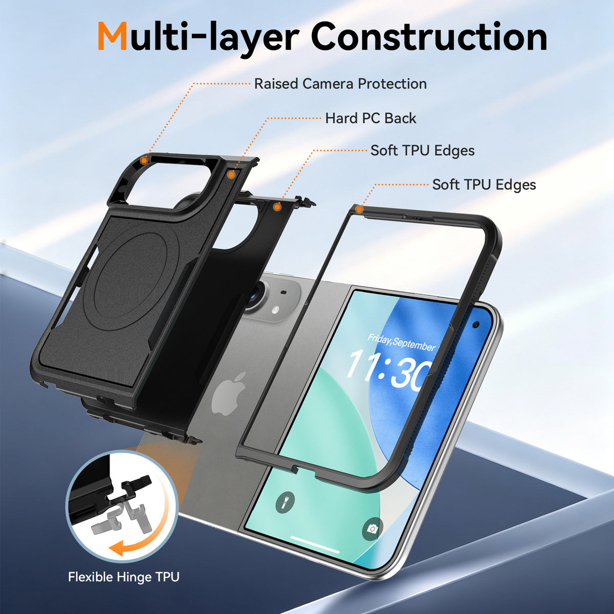 Magnetic Shockproof Protective Case Compatible with iPhone 18 Fold / Duo, Premium TPU Anti-Drop Cover for Horizontal Folding Phone