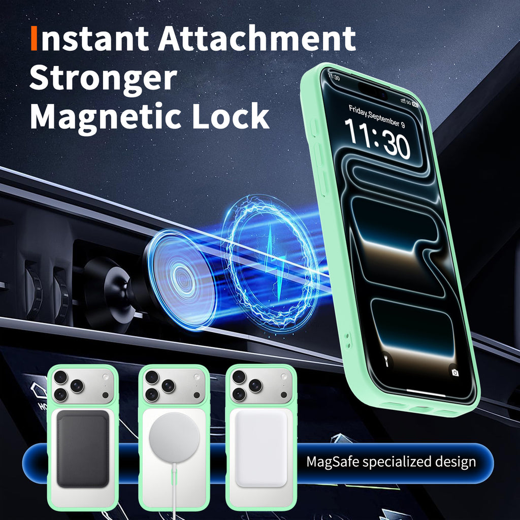 Magnetic Frosted Translucent Phone Case Compatible with iPhone 17 Air, Slim Anti-Fingerprint TPU Protective Cover (Black + Transparent)