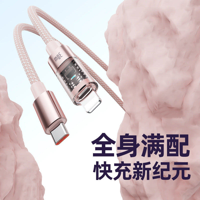 60W PD Fast Charging Braided USB-C Cable with Transparent LED Indicator Light, Macaron Colors Phone Charging Cord