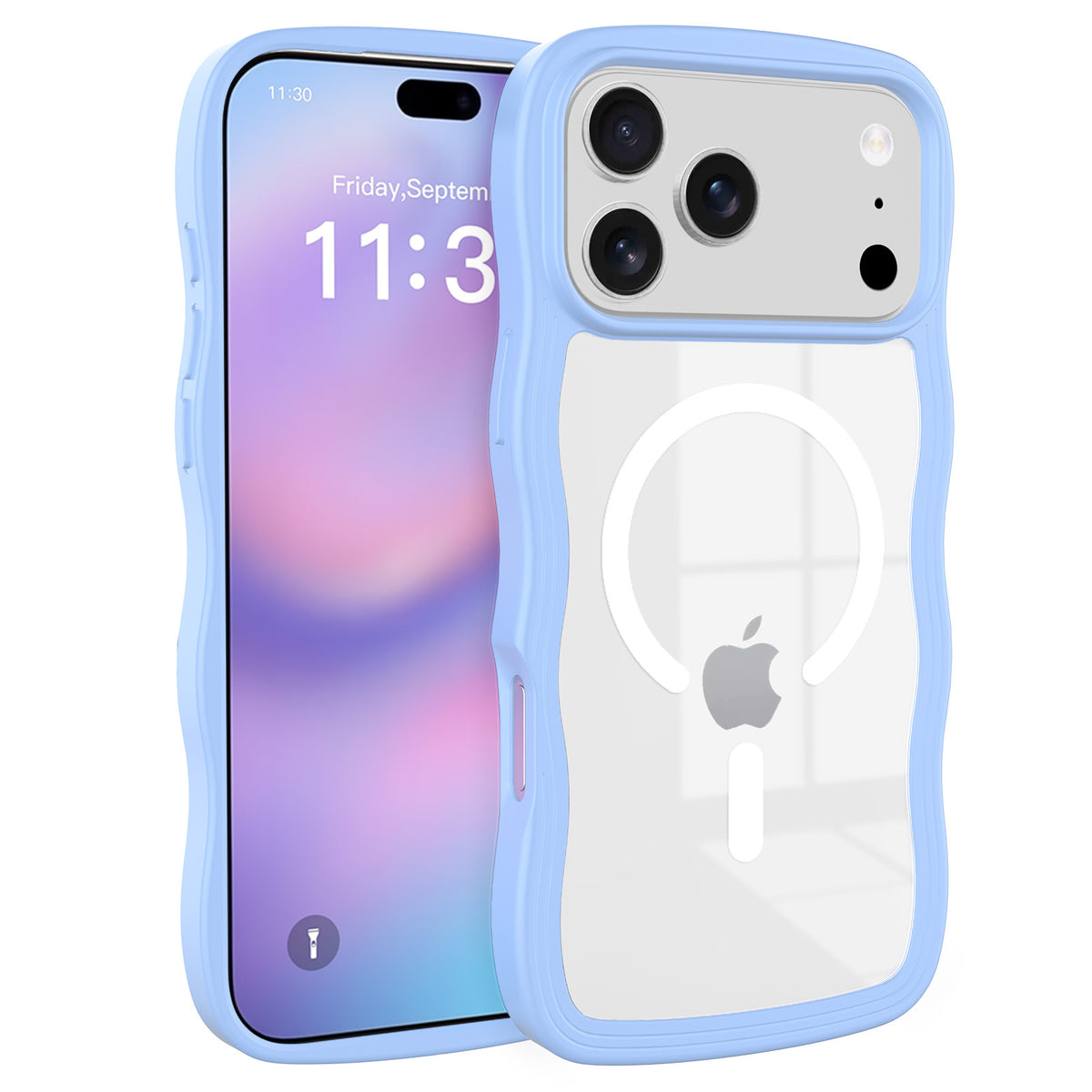 Magnetic Clear Phone Case with Wave Edge Frosted TPU 2-in-1 Protective Back Cover for iPhone 16 15 14 Series