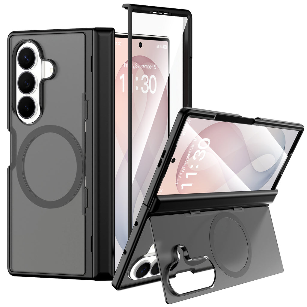 Magnetic Foldable Phone Case for Samsung Galaxy Z Fold with Built-in Spring Kickstand, Shockproof Silicone Protective Cover