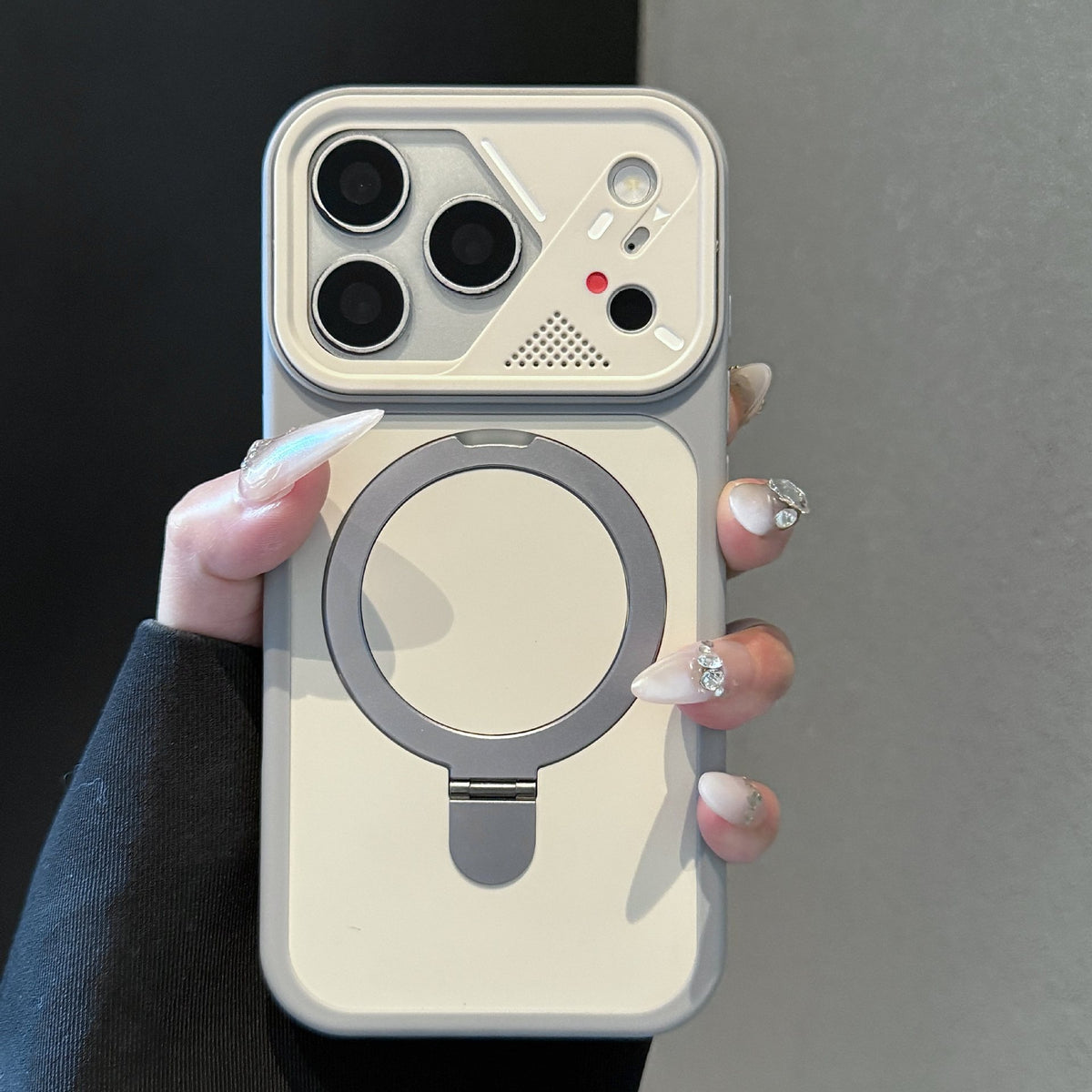 Magnetic Kickstand Matte Phone Case with Mecha Lens Frame for iPhone 17 Pro Max, 17, 16, 15, 14, 13, Shockproof Hard PC Cover