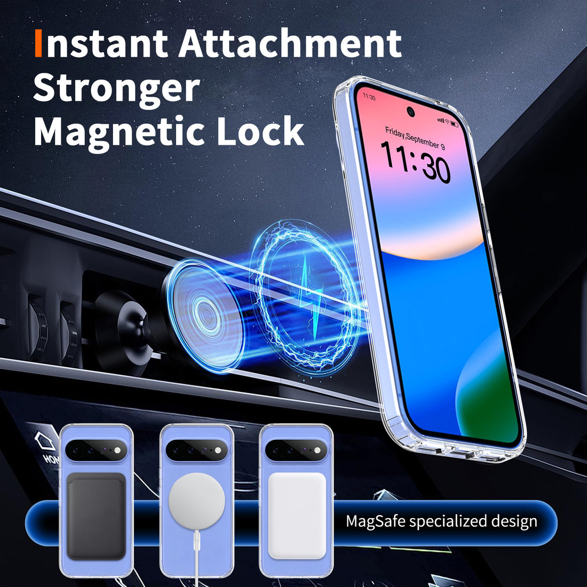 Magnetic Clear Phone Case for Google Pixel - Anti-Yellowing TPU Shockproof Protective Cover
