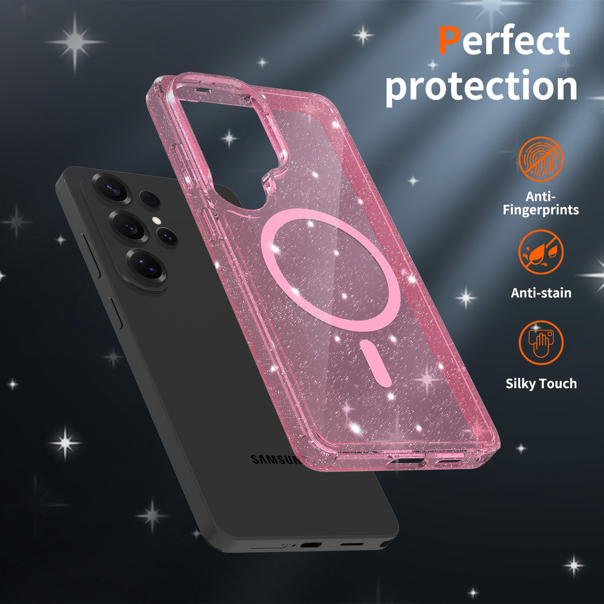 Clear Magnetic Shockproof TPU Case for Samsung Galaxy S24 Ultra S25 S24 FE Plus, Transparent Anti-Fall Protective Phone Cover