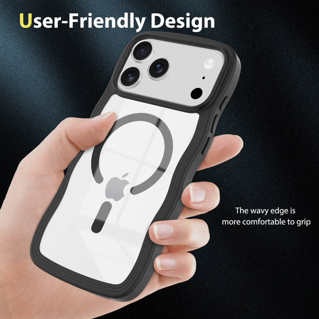 Magnetic Clear Phone Case with Wave Edge Frosted TPU 2-in-1 Protective Back Cover for iPhone 16 15 14 Series