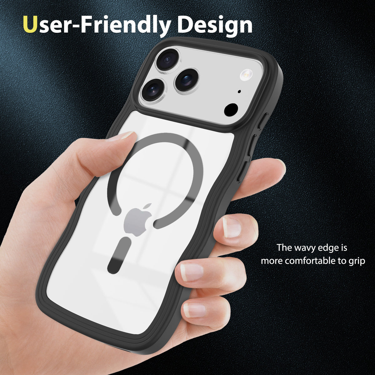 Magnetic Clear Phone Case with Wave Edge Frosted TPU 2-in-1 Protective Back Cover for iPhone 16 15 14 Series