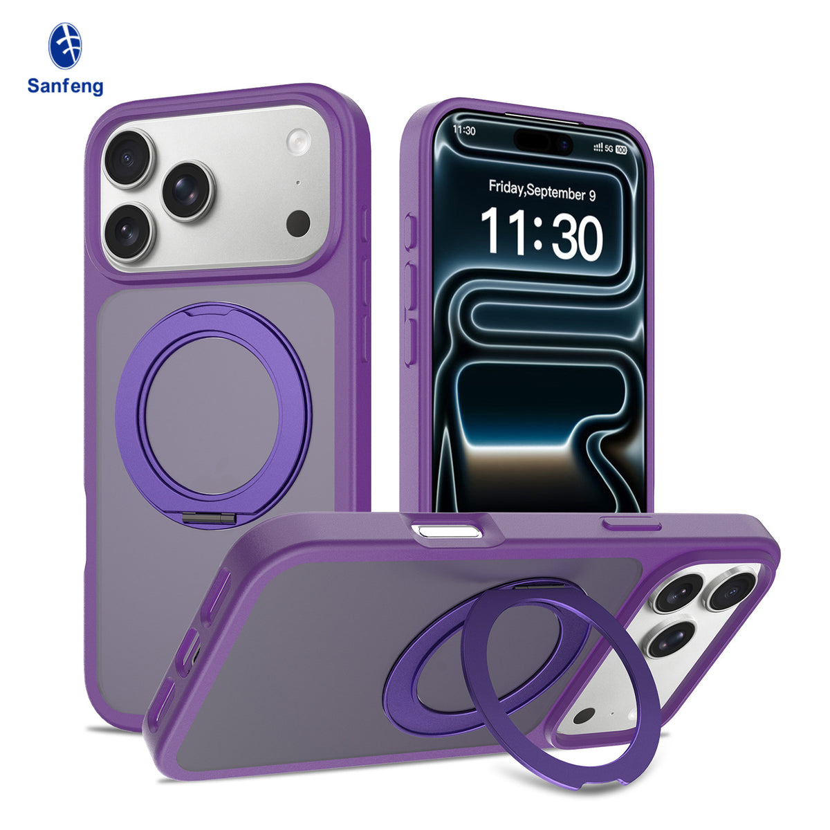 Matte Magnetic Phone Case with 360-Degree Rotating Invisible Stand, Shockproof Protective Silicone Cover for iPhone 15, 16 & 17 Series